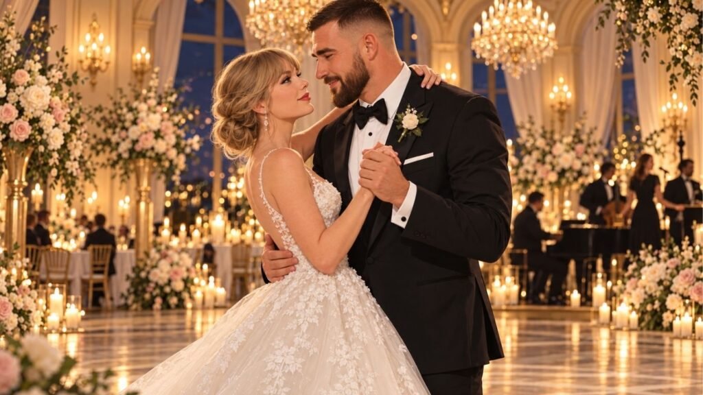 Taylor Swift and Travis Kelce ballroom dance pose